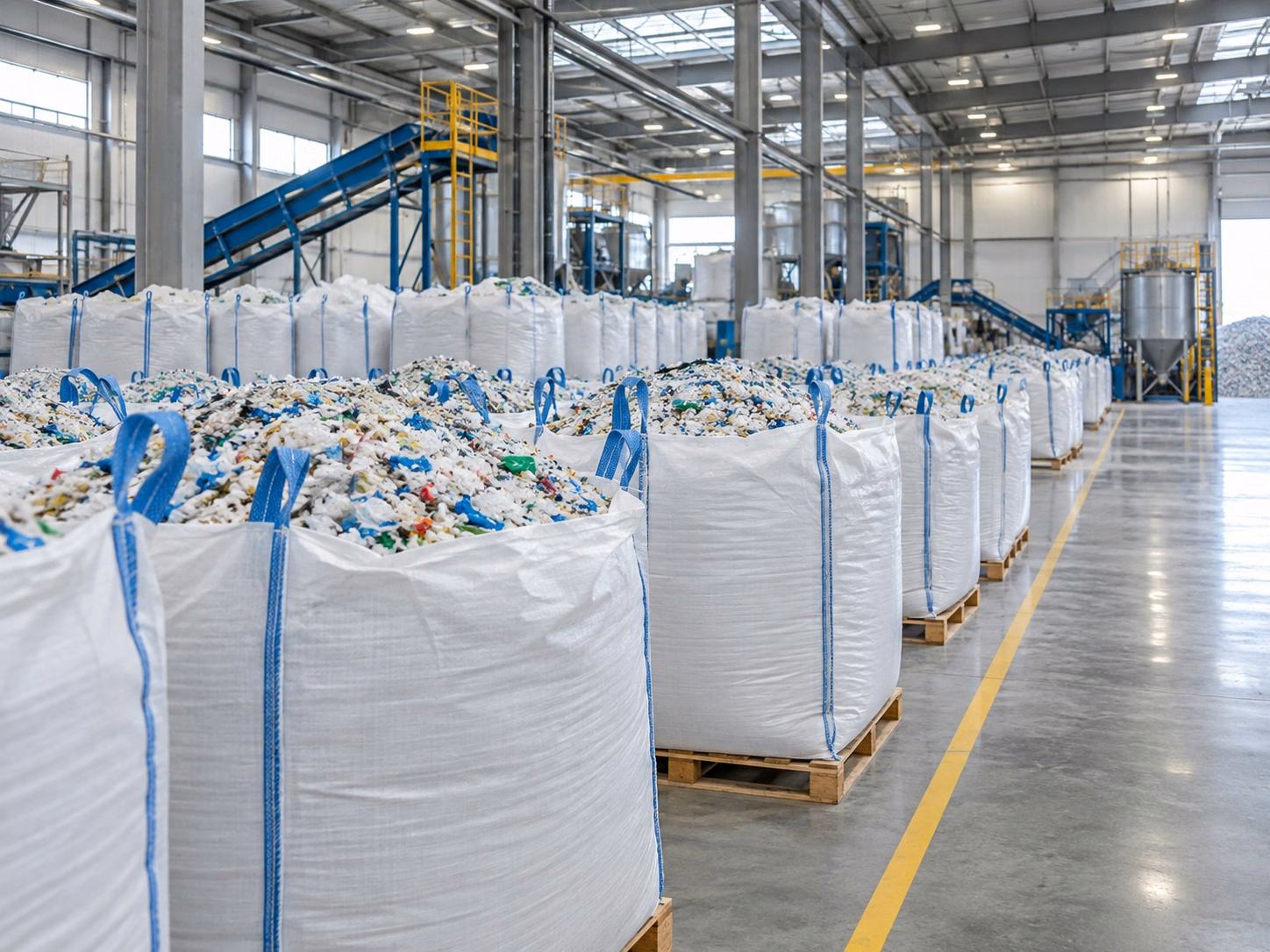 Armazém industrial de reciclagem ensacado